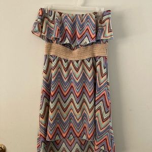 Strapless chevron-patterned high low dresss